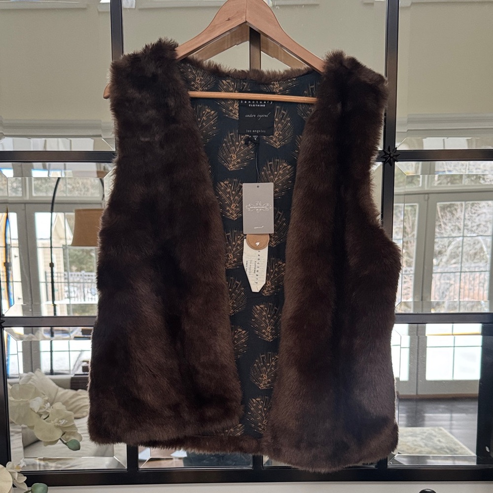Anthropologie Brown Faux Fur Vest